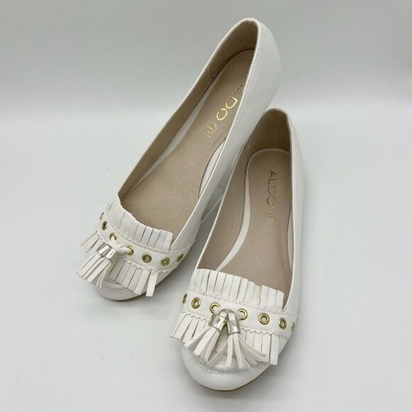 Aldo Women's Flats White Tassels Ballerina Shoes Size 7.5 - Picture 2 of 10